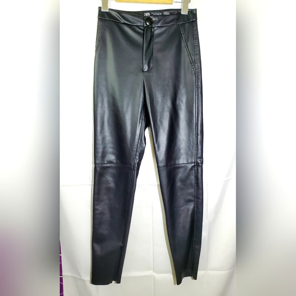 Zara Black Faux Leather Skinny Leggings/Pants - Size XSmall